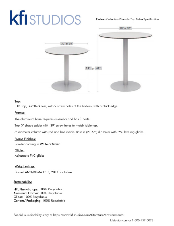 Eveleen Phenolic Table Brochure